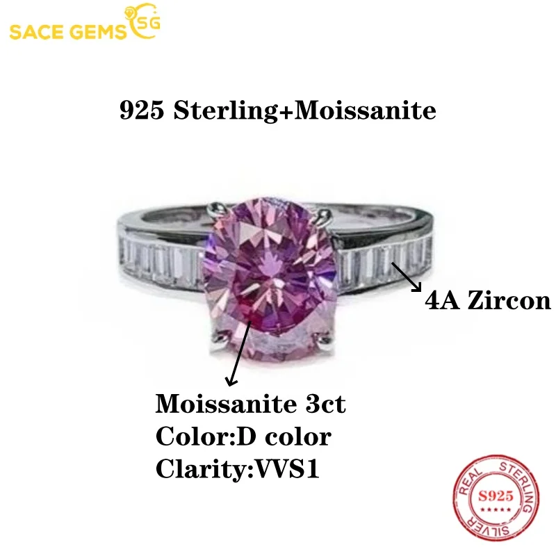 SACE GEMS GRA Certified 3CT Moissanite Ring VVS1 Lab Diamond Solitaire Ring for Women Engagement Promise Wedding Band Jewelry - Image 3