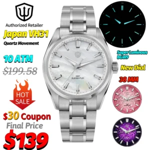 Watchdives White Mops WD0003C Quartz Watches Man VH31 Luminous BGW9 AR Sapphire 10Bar Waterproof Stainless Steel Luxury Watch