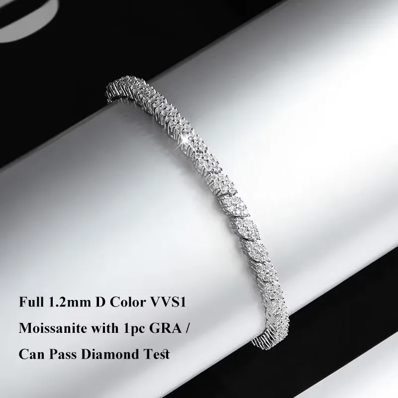 EWYA 4-Stone Full 1.4mm Round Cut Moissanite Tennis Bracelet GRA Certified Lab Diamond 925 Silver Link Bracelets for Women Man - Image 2