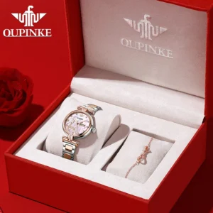 OUPINKE 3180 Womens Watches Luxury Automatic Mechanical Watch Elk Forest Waterproof Luminous Exquisite Bracelet Necklace Set