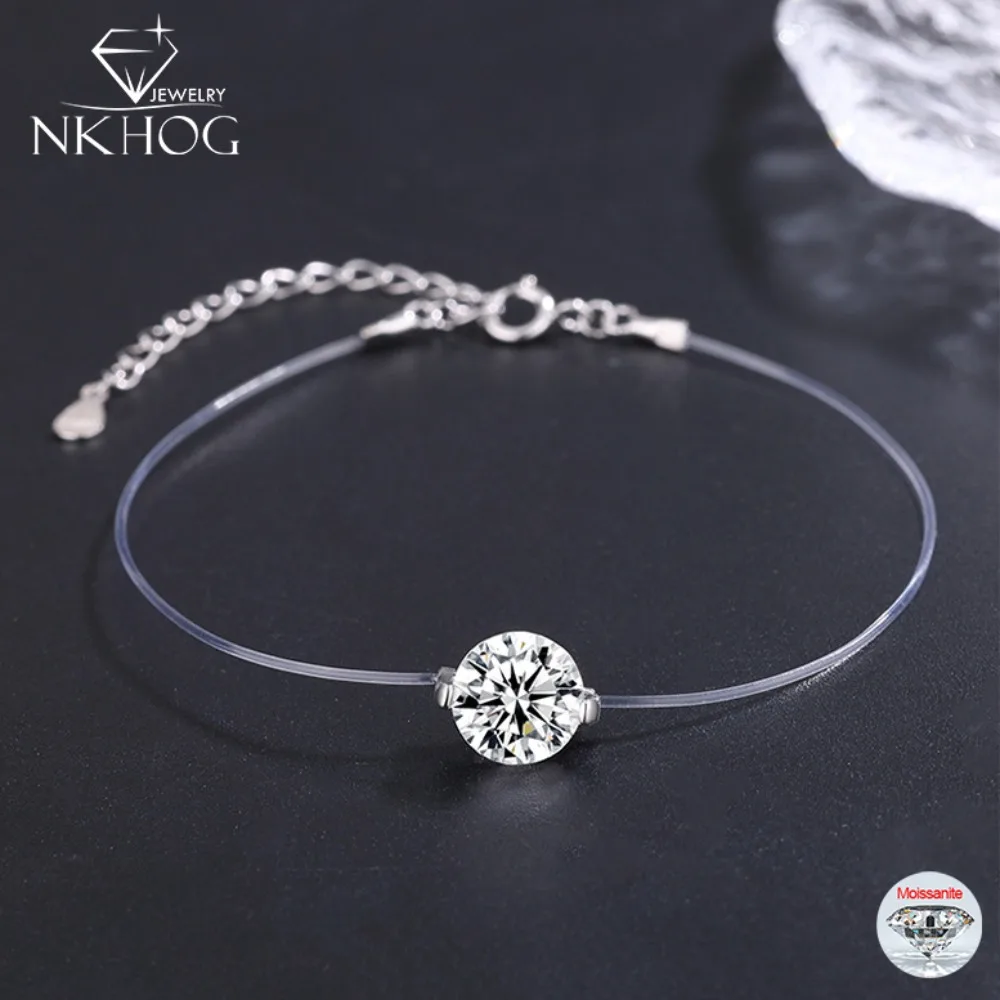 NKHOG 6/8mm Real Moissanite Fishing Line Bracelets For Women S925 Silver Lab Diamond Transparent Chains Gifts Jewelry Certified