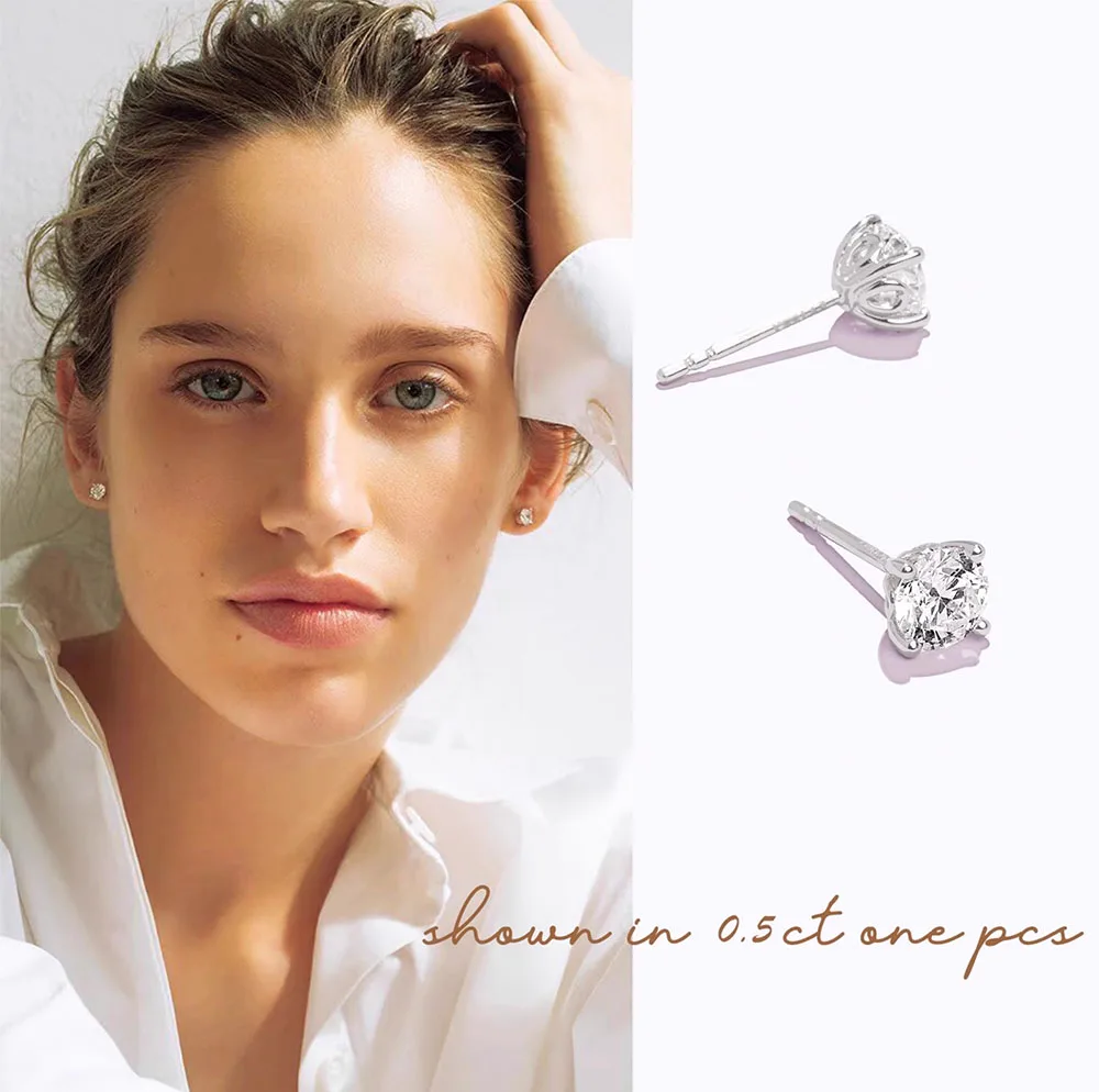 IGI Certified 1Carat Round Diamond Stud Earrings, VS1 Clarity D Color, 9K White Gold Lab Grown Diamond fashion Earings