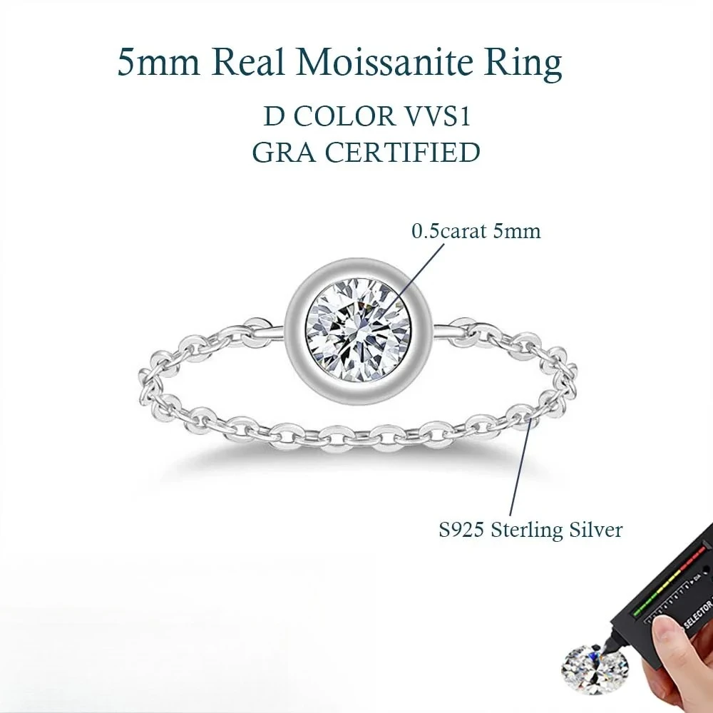 GRA Certified Moissanite Bubble Ring 925 Sterling Silver Chain Band for Women Men Fashion 5mm Lab Diamond Finger Rings Jewellery - Image 4