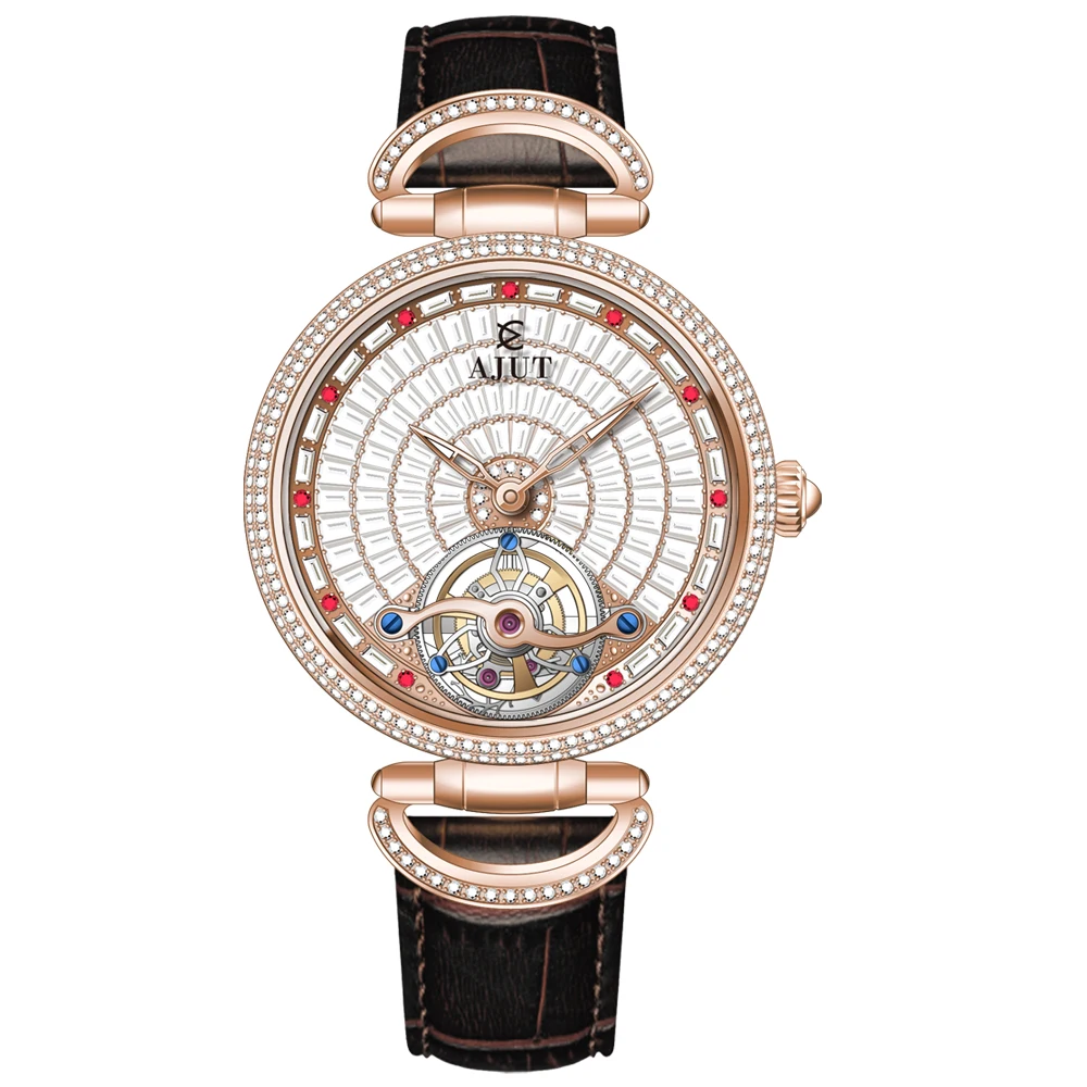 AJUT Automatic Tourbillon Mechanical Women Watch Sapphire Luxury Full Diamond Dial Self Winding Movement Ladies Watch 0397L - Image 4