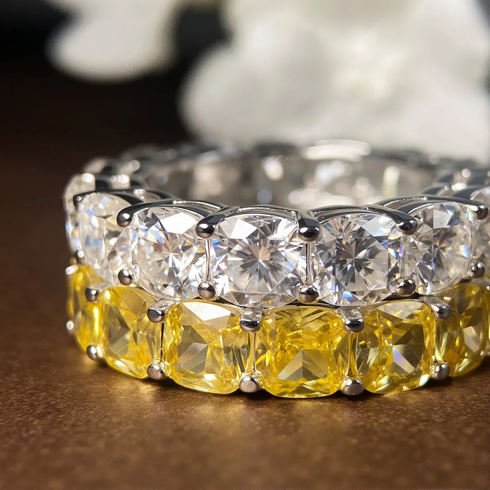 Mebigu 5mm Cushion Cut Full Eternity Moissanite Row Ring Women Man S925 Silver Certified Lab Diamond Party Wedding Band Gift - Image 5