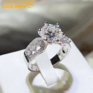 SACE GEMS GRA Certified 3CT Moissanite Ring VVS1 Lab Diamond Solitaire Ring for Women Engagement Promise Wedding Band Jewelry