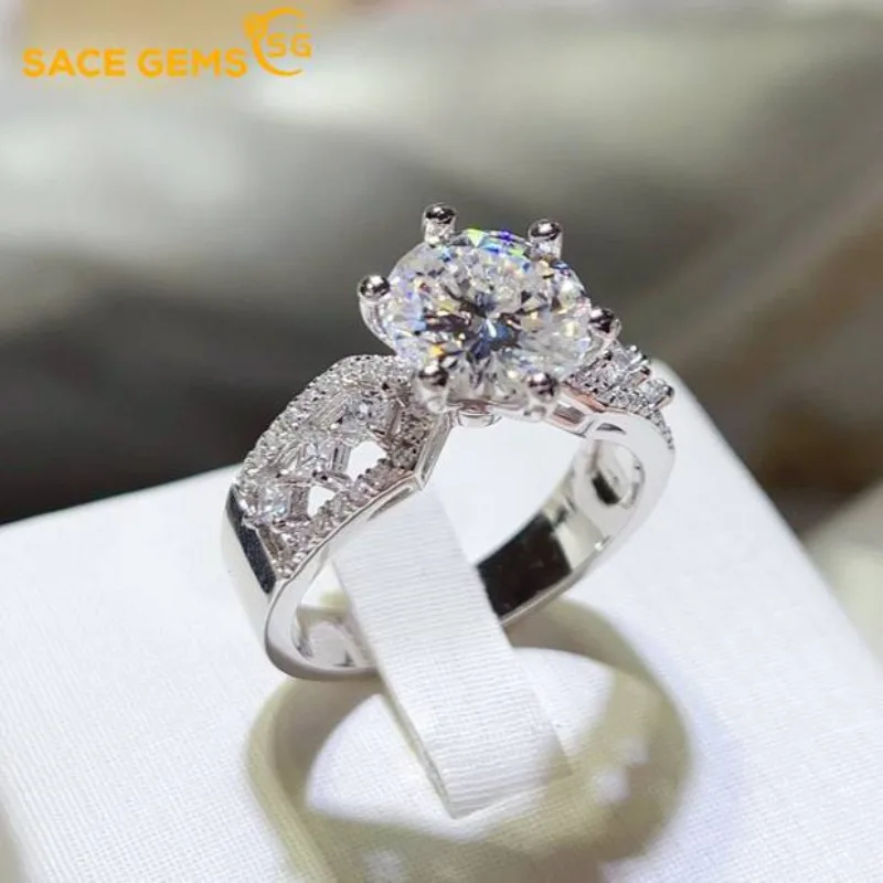 SACE GEMS GRA Certified 3CT Moissanite Ring VVS1 Lab Diamond Solitaire Ring for Women Engagement Promise Wedding Band Jewelry