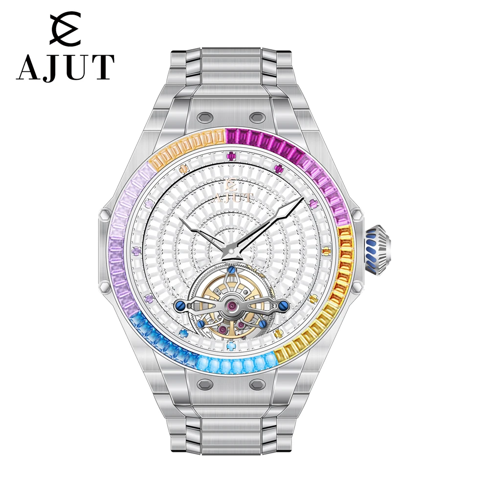 AJUT Automatic Tourbillon Movement watches for man Sapphire Flying Mechanical With Square Diamonds Starry Sky mens watch 0382 - Image 6