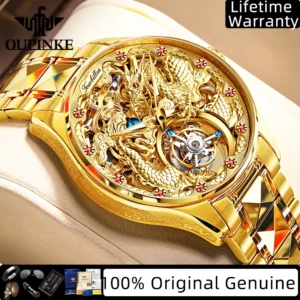 OUPINKE Real Tourbillon Watches Man Tungsten Steel Skeleton Flywheel Automatic Mechanical Men's Watches Luxury Dragon Watch 3176