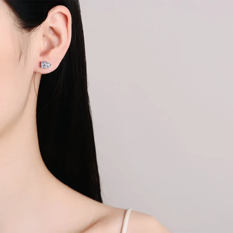 2cttw Heart & Emerald Cut Two Stone Moissanite Stud Earrings for Women Lab Grown Diamond GRA Certified S925 Silver Jewelry Gifts - Image 4