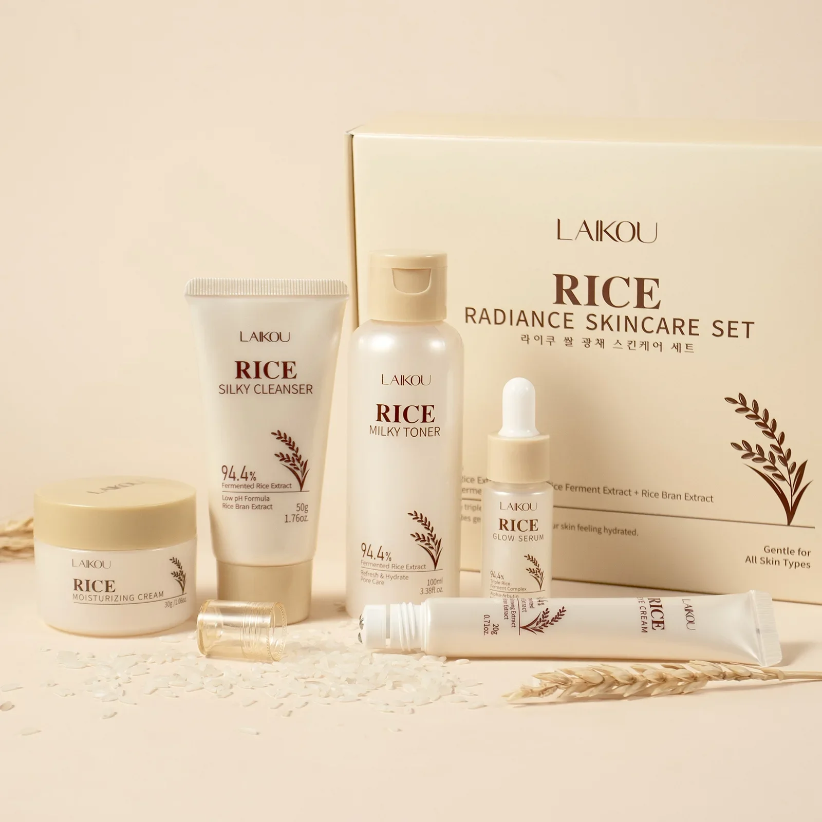 5PCS Rice Extract Skincare Set Niacinamide Hyaluronic Acid Gentle 24H Hydration For All Skin Men Women Face Body Daily Holiday - Image 4