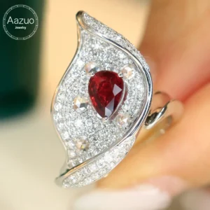 Aazuo Fine Jewerly 18K White Gold Natrual Ruby Real Diamonds Flower Ring Gifted For Woman Wedding Day Deluxe Banquet Party