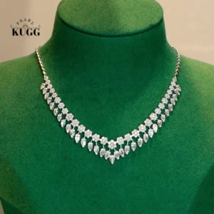 KUGG 100% 18K White Gold Necklace Luxury Elegant Style 8.20carat Real Natural Diamond Necklace for Women High Party Jewelry