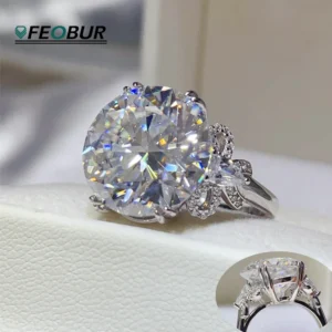 GRA Certified 10CT D Color Moissanite Ring for Women 925 Sterling Silver Big Lab Diamond Wedding Band Anniversary Jewelry Gift