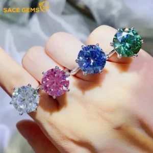 SACE GEMS GRA Certified 5-10CT Moissanite Ring VVS1 Lab Diamond Solitaire Ring for Women Engagement Promise Wedding Band Jewelry