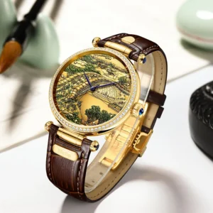Top Luxury Pure Natural Jade Men Automatic Mechanical Watch Qingming River Map Sapphire Dial Leather Jade Women Wristwatch