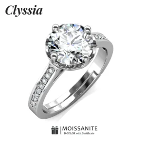 CLYSSIA 925 Sterling Silver Mossanite Wedding Ring Lab Created Diamond Ring with GRA Certified Hypoallergenic and Luxurious