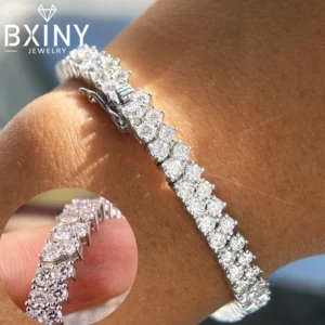 BXINY Double Row All Moissanite Tennis Bracelets S925 Silver for Women Men Certified Lab Diamond HipHop Hand Chain Gifts Jewelry
