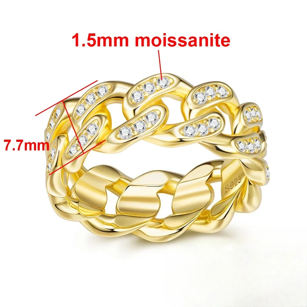 BXINY Full 1.5mm Moissanite Cuban Ring 925 Sterling Silver Lab Diamond For Women Men Hiphop Band Fine Jewelry Gift GRA Certified - Image 6