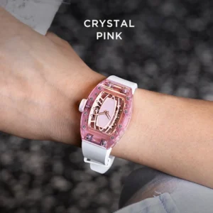 CRONUSART Women Automatic Watch 31.5mm Ladies Meachanical WristWatch Acrylic Tonneau Case Sapphire Mirror Skeleton Dial