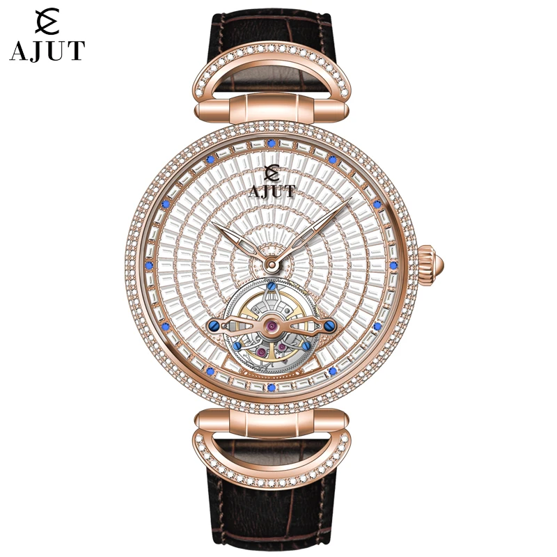 AJUT Automatic Tourbillon Mechanical Men's Watch Flying Tourbillon Movement Sapphire Luxury Man Watch Full Diamond Dial 0397 - Image 6