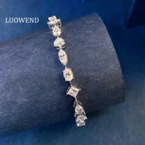 LUOWEND 100% 18K White Gold Bracelet Luxury Shiny Design 11.0carat Real Natural Diamond Bracelet for Women Senior Banquet
