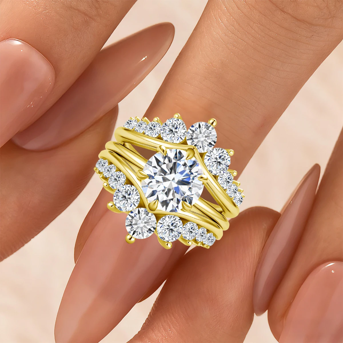 SDOOU 2Pcs 14K Gold Filled Bridal Sets Ring With GRA Certified 2ct Moissanite Lab Diamond Engagement Wedding Jewelry For Her - Image 5