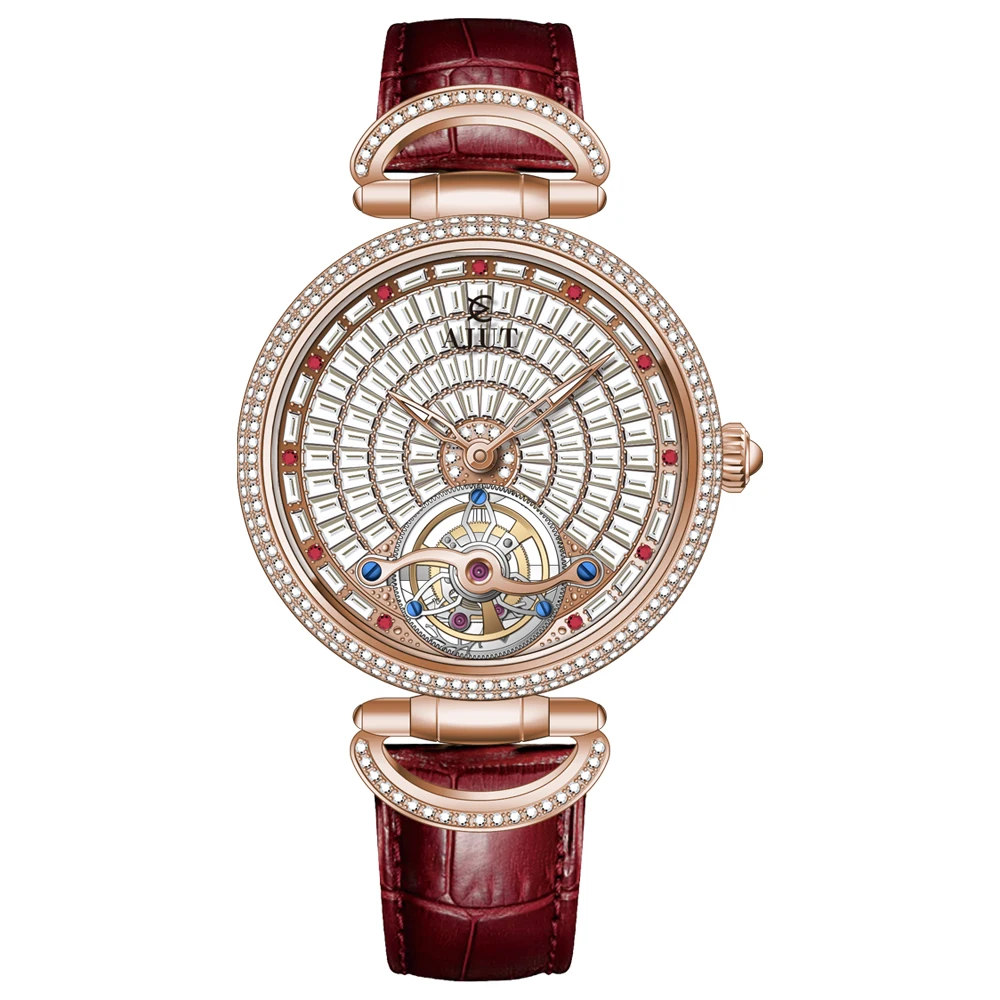 AJUT Automatic Tourbillon Mechanical Women Watch Sapphire Luxury Full Diamond Dial Self Winding Movement Ladies Watch 0397L - Image 3