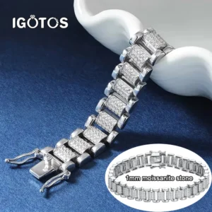 IGOTOS 1mm Moissanite Watch Chain Bracelet Couple 925 Sterling Silver Lab Diamond Bracelet Trendy Luxury Jewelry for Women Men