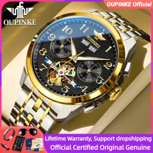 OUPINKE Luxury Brand Mechanical Watch for Men Waterproof Luminous Watch Chronograph Sport Wristwatch 3263 NEW Watches