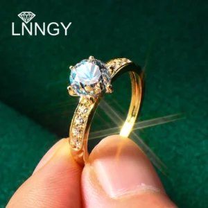 Lnngy Certified 10K Pure Gold Moissanite Ring for Women AU417 Lab Created Diamond Halo Engagement Rings Exquisite Jewelry Gift