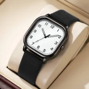 Fashion Square Men Watches Simple Arabic Quartz Watch Leather Band Men Business Wristwatches Reloj Hombre（Without Box）