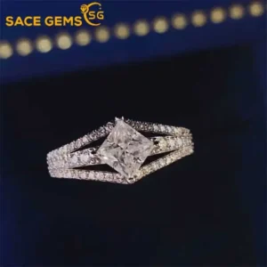 SACE GEMS GRA Certified 1CT Moissanite Ring VVS1 Lab Diamond Solitaire Ring for Women Engagement Promise Wedding Band Jewelry