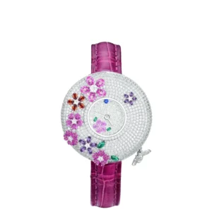 BELLUX Original Design Full Diamond Colored Gemstone Flower Luxury Jewelry Purple Wristband Quartz Watch for Women