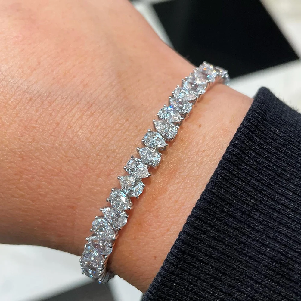 BXINY 3*5mm Pear Cut Moissanite Tennis Bracelets S925 Silver Waterdrop Lab Diamond Hand Chain HipHop Jewelry Gifts GRA Certified - Image 4