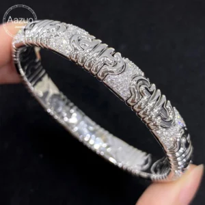 Aazuo Luxury Vintage Jewelry 18K Solid White Gold Real Diamonds High Bangle For Woman Upscale Trendy Wedding Engagement Party