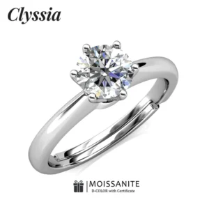 CLYSSIA 925 Sterling Silver Mossanite Wedding Ring Lab Created Diamond Ring with GRA Certified Elegant Design for Bridal Sets