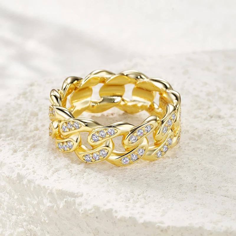 BXINY Full 1.5mm Moissanite Cuban Ring 925 Sterling Silver Lab Diamond For Women Men Hiphop Band Fine Jewelry Gift GRA Certified - Image 2