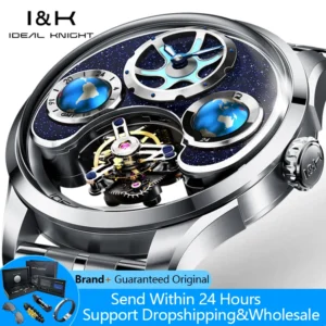 IDEAL KNIGHT 6808 Tourbillon Watch For Men Blue Globe Series Collection Limited Edition Original Automatic Mechanical Man Watch