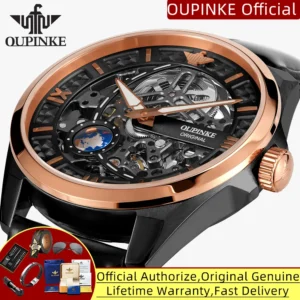 OUPINKE 3268 Luxury Automatic Man Watch Unique Hollow 3D Vision Rotation Globe Seconds Dial Japan Movement Mechanical Watch Men