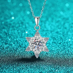 GRA Certified 1CT Moissanite Six Pointed Star Platinum Pt950 Pendant Necklace 18K White Gold Lab Diamond Women Wedding Jewelry