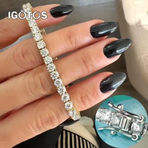 IGOTOS 3/4mm Round Moissanite Tennis Bracelet for Women Certified S925 Silver Plated 18K Gold Sparkling Lab Diamond Jewelry