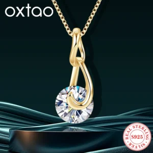 OXTAO Sparkling 8mm 2CT Moissanite Pendant Necklace with Certified 925 Silver Lab Diamond Solitaire Stone Necklace Fine Jewelry