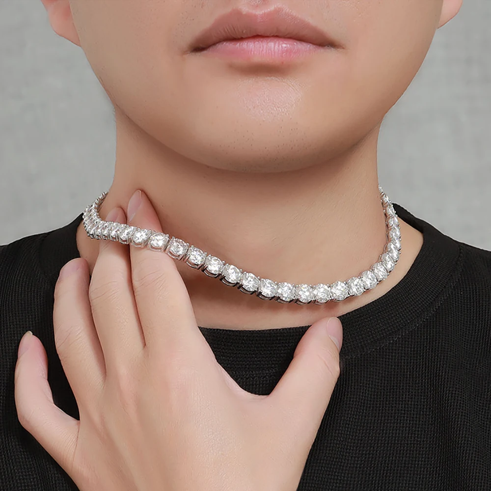 IGOTOS 2ct Luxury Full Moissanite Tennis Necklace Men 925 Sterling Silver Certified 8mm Hip Hop Trendy Lab Diamond Neck Chain - Image 6