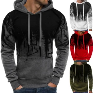 Men Gradient Color Pullover Long Sleeve Hooded Sweatshirt Tops Blouse