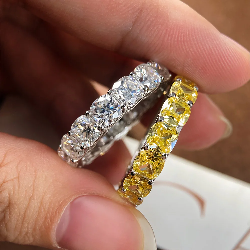 Mebigu 5mm Cushion Cut Full Eternity Moissanite Row Ring Women Man S925 Silver Certified Lab Diamond Party Wedding Band Gift - Image 2