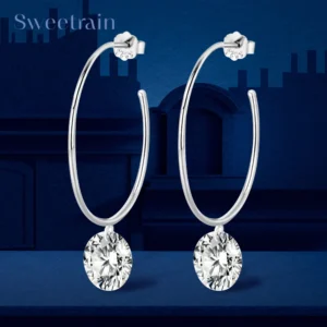 2024 New Certified Moissanite Earrings 2.0ct D Color Lab Created Diamond 925 Sterling Silver Drop Earrings For Women Hoop Ear