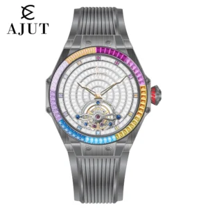 AJUT Automatic Tourbillon Movement watches for man Sapphire Flying Mechanical With Square Diamonds Starry Sky mens watch 0382