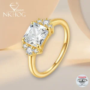 NKHOG 2CT Real Moissanite Rings For Women 925 Sterling Silver Wedding Square Lab Diamond Band 18K Plated Fine Jewelry Certified