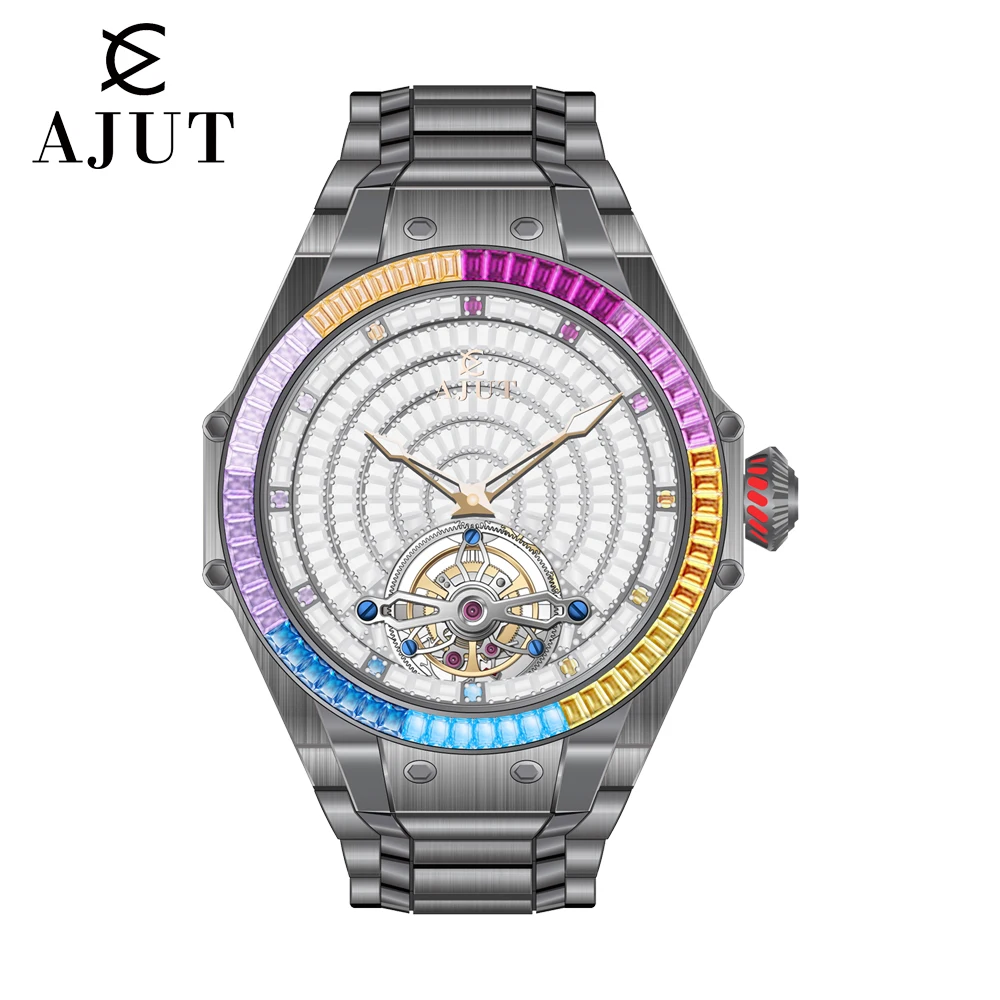 AJUT Automatic Tourbillon Movement watches for man Sapphire Flying Mechanical With Square Diamonds Starry Sky mens watch 0382 - Image 5